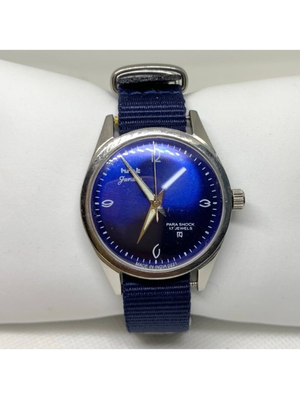 Vintage Men HMT Janta Parashock Mechanical Wind 17 jewels Watch Blue Dial works